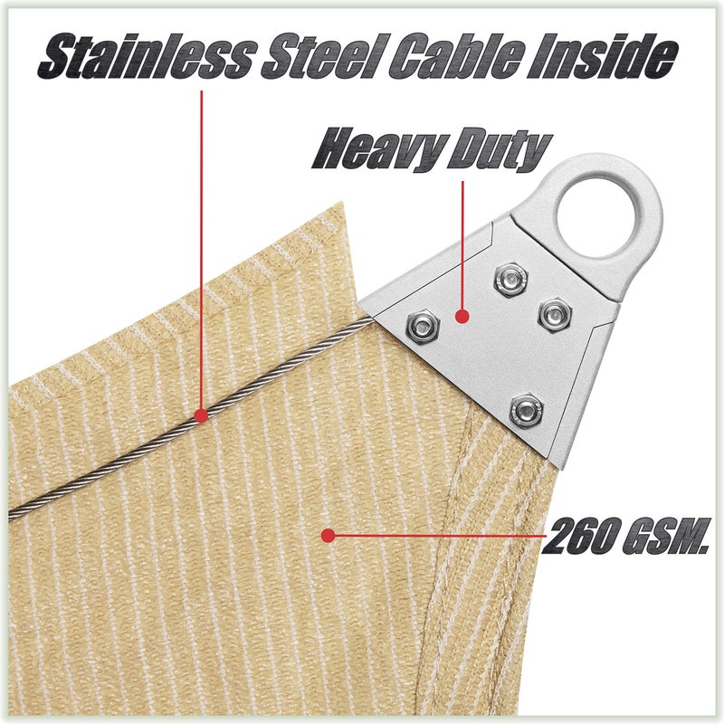 ColourTree سفينة ظل مثلث بلون البيج 16' x 16' x 16' من ColourTree، قماش ثقيل بوزن 260 GSM، مع زوايا وحواف معززة، ضمان 5 سنوات (نقدم أحجام مخصصة)  - Image 4